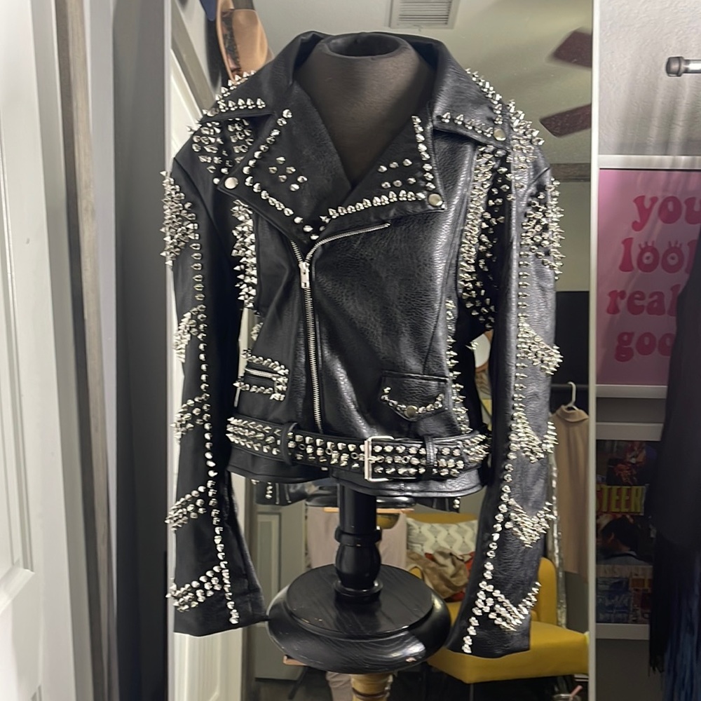 Azalea Wang Studded Black Faux Leather Moto Jacket xl